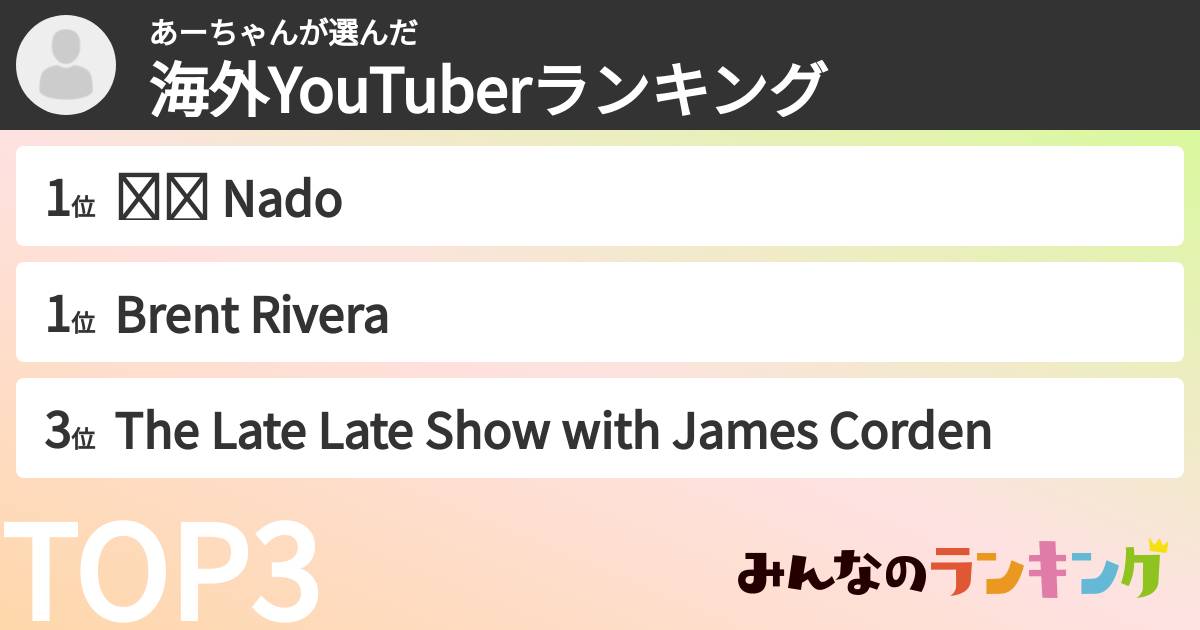 あーちゃんさんの「海外YouTuberランキング」