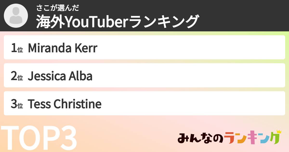 さこさんの「海外YouTuberランキング」