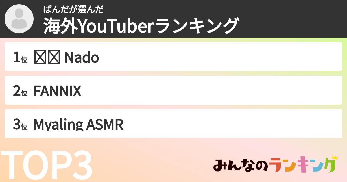 ぱんださんの「海外YouTuberランキング」