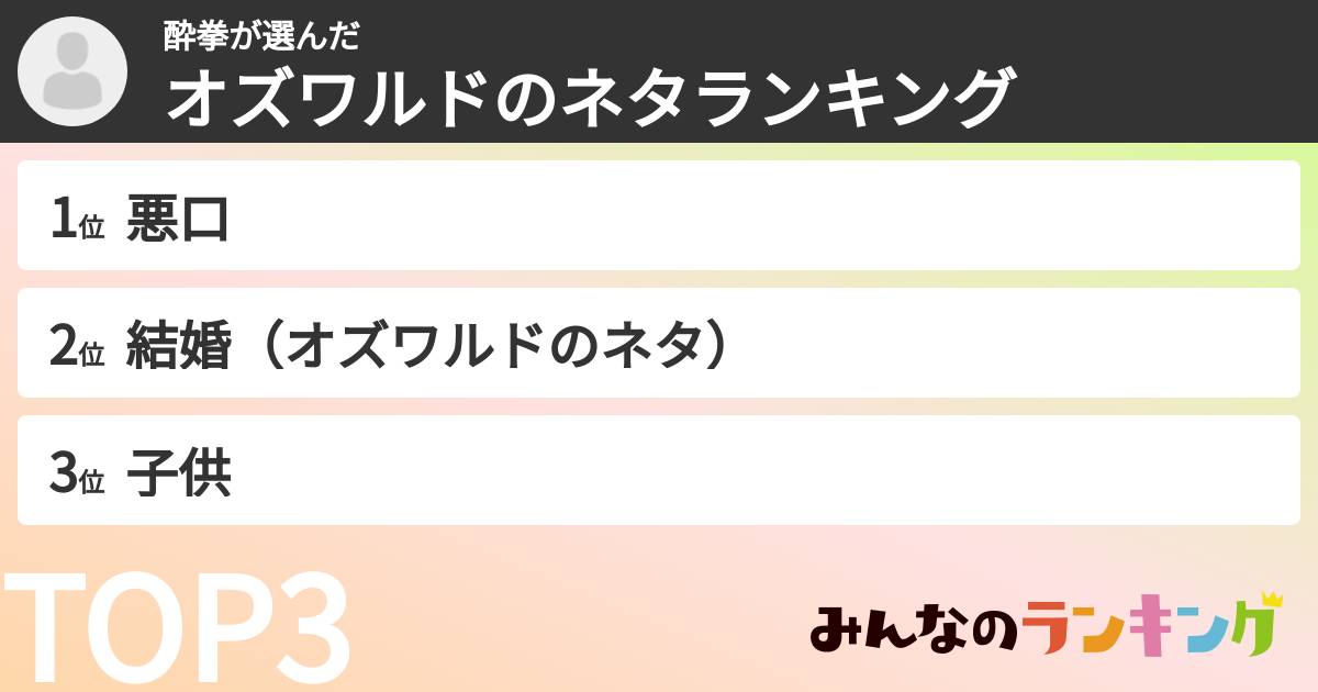 酔拳さんの「オズワルドのネタランキング」