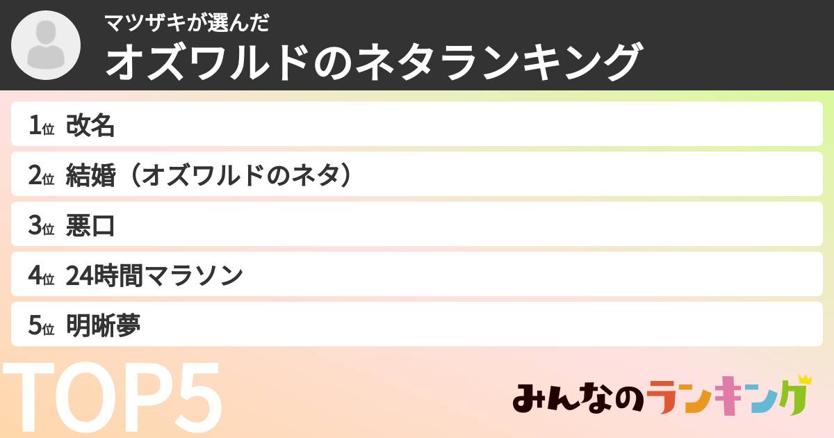 マツザキさんの「オズワルドのネタランキング」