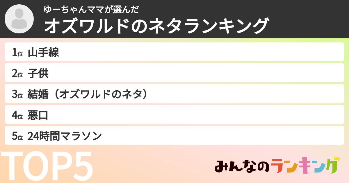 ゆーちゃんママさんの「オズワルドのネタランキング」