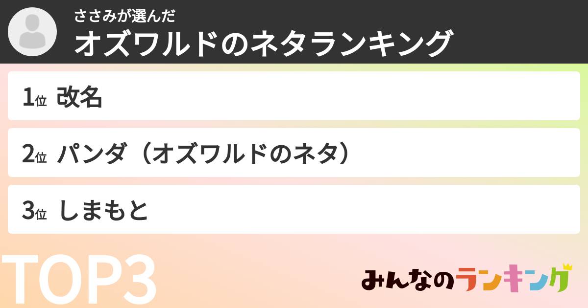 ささみさんの「オズワルドのネタランキング」