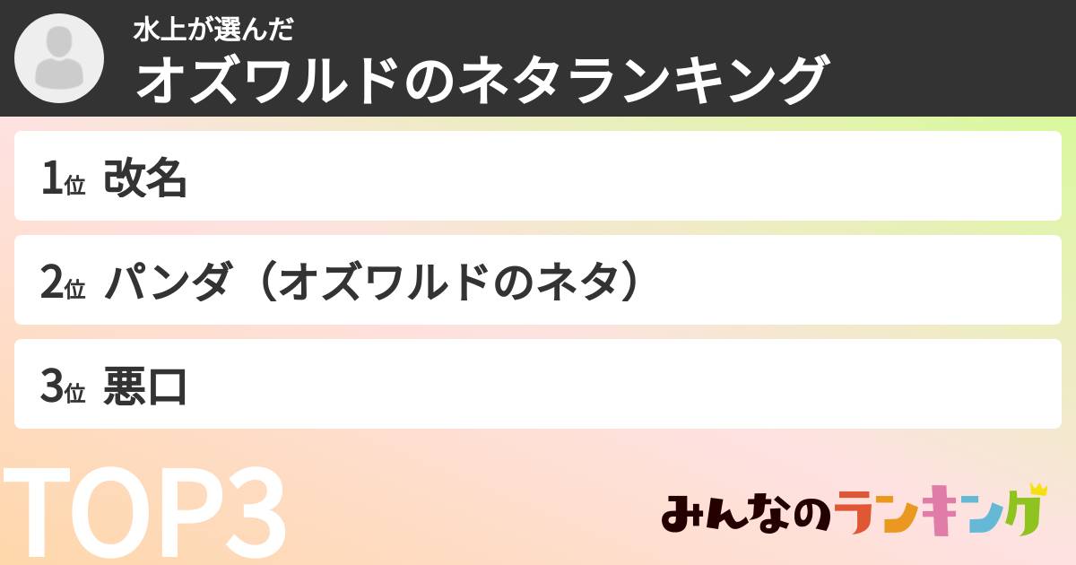 水上さんの「オズワルドのネタランキング」