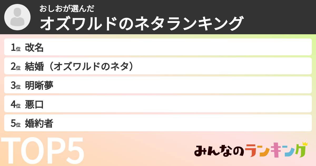 おしおさんの「オズワルドのネタランキング」
