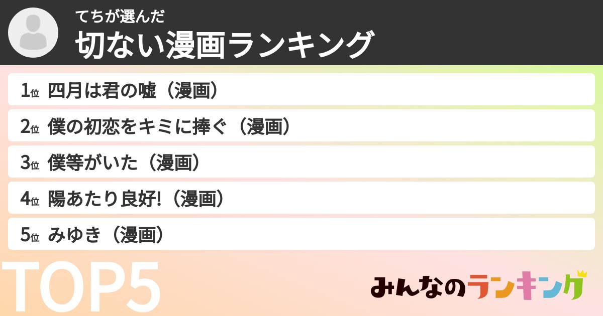 てちさんの「切ない漫画ランキング」