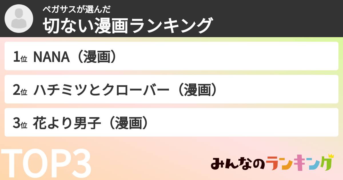 ペガサスさんの「切ない漫画ランキング」