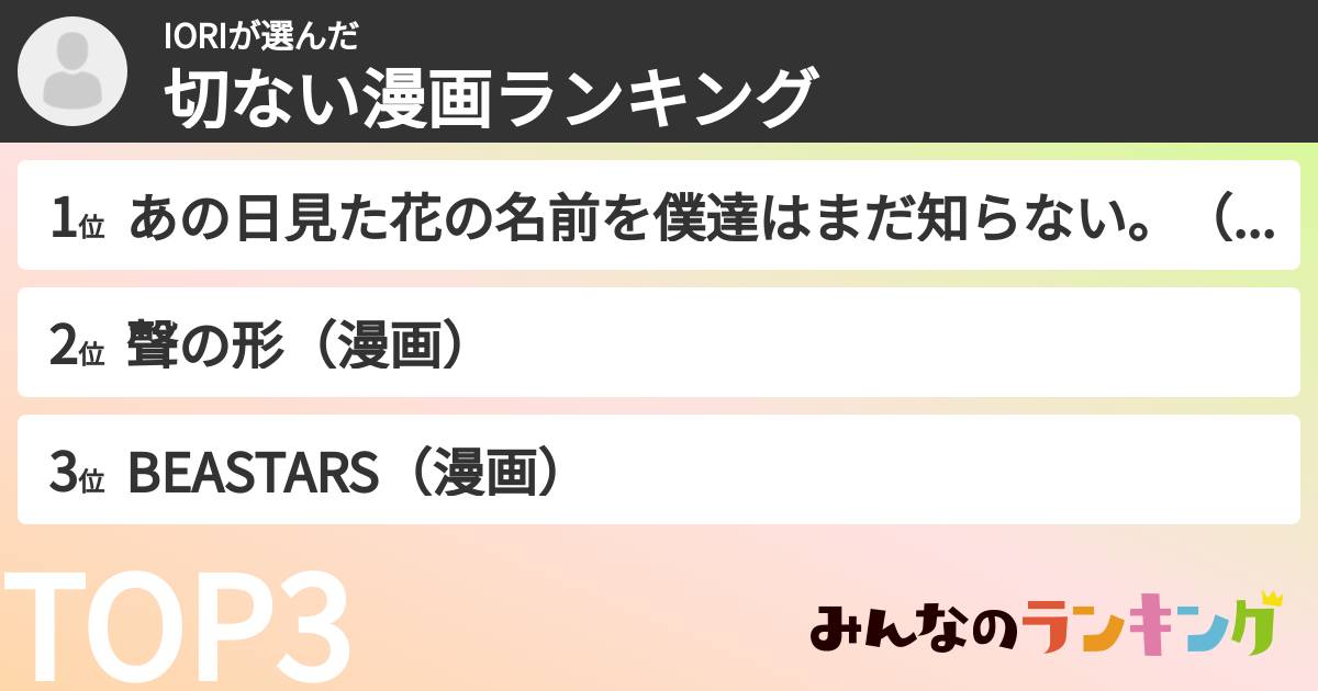 IORIさんの「切ない漫画ランキング」