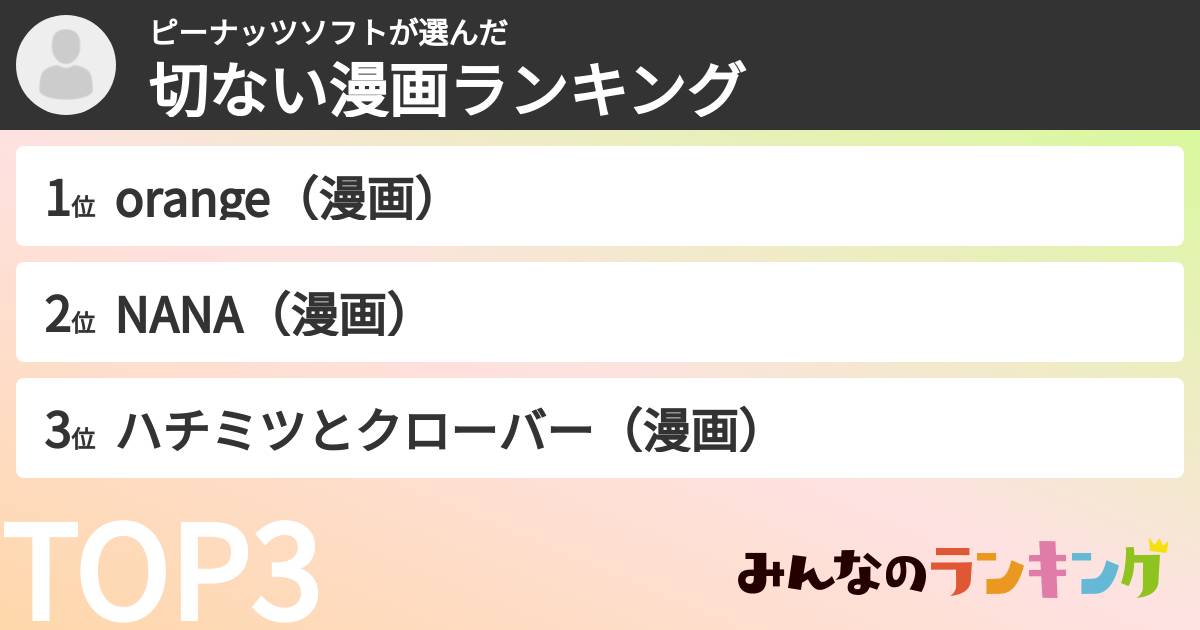 ピーナッツソフトさんの「切ない漫画ランキング」