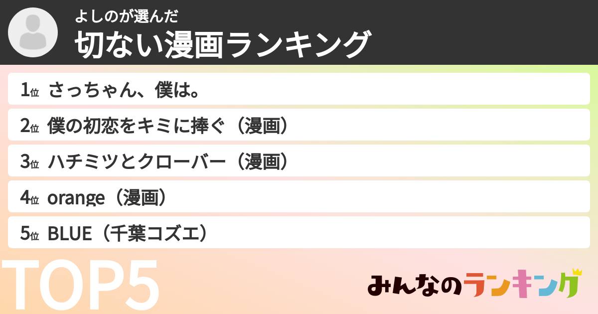 よしのさんの「切ない漫画ランキング」