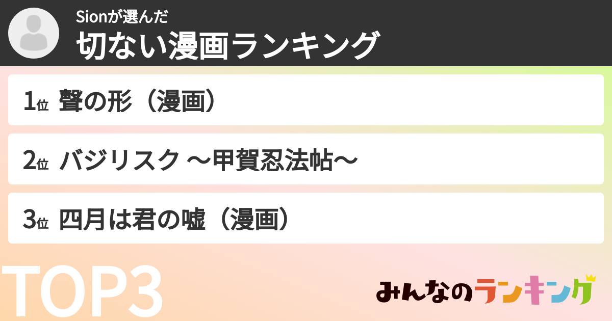 Sionさんの「切ない漫画ランキング」