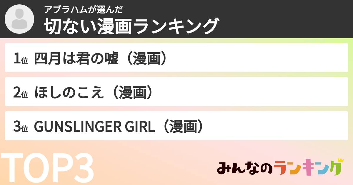 アブラハムさんの「切ない漫画ランキング」