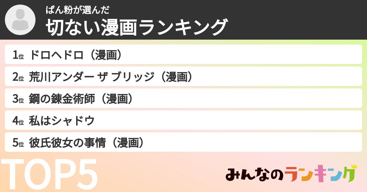 ぱん粉さんの「切ない漫画ランキング」