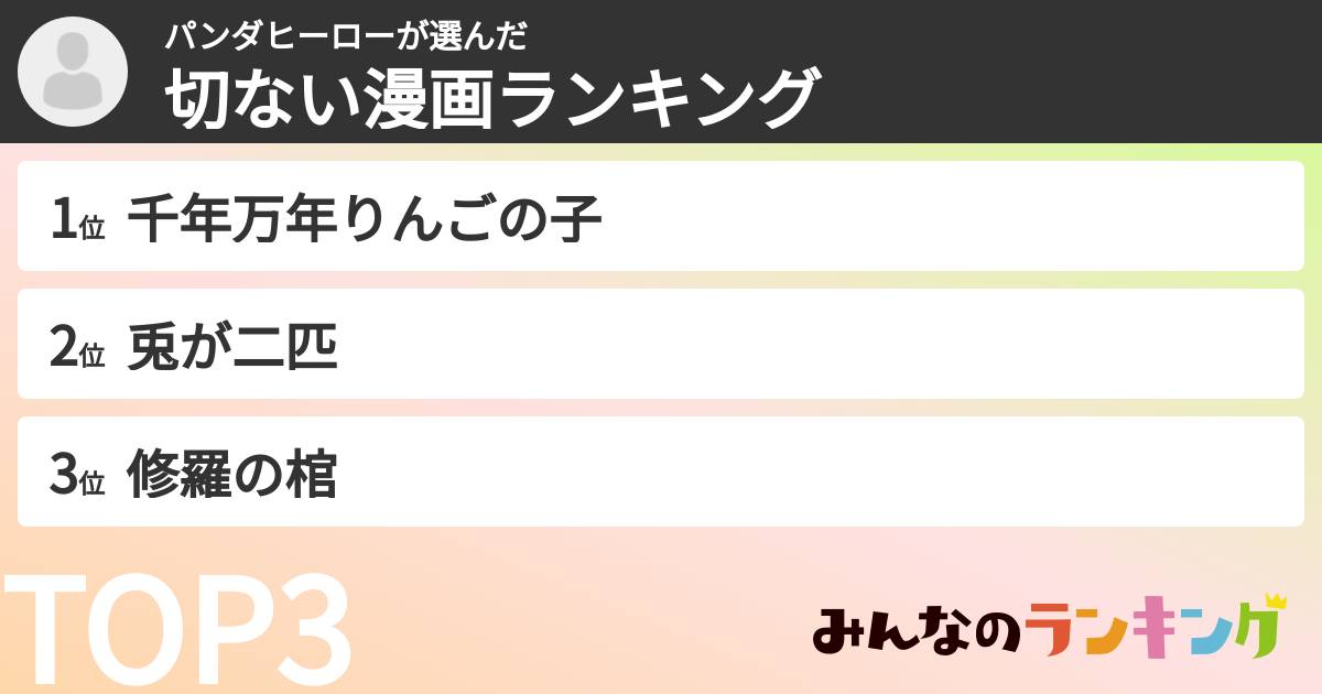 パンダヒーローさんの「切ない漫画ランキング」