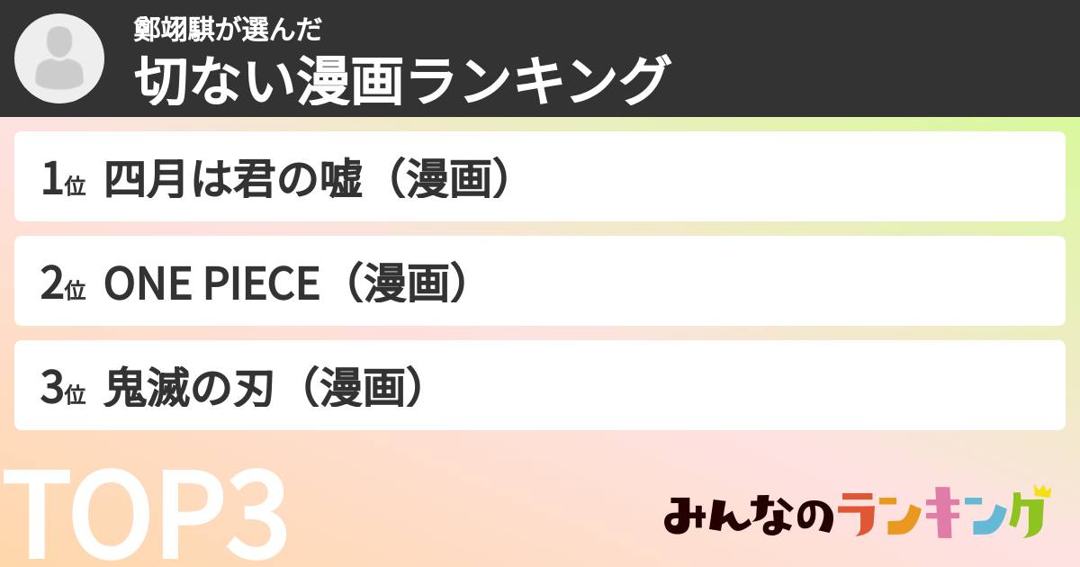 鄭翊騏さんの「切ない漫画ランキング」
