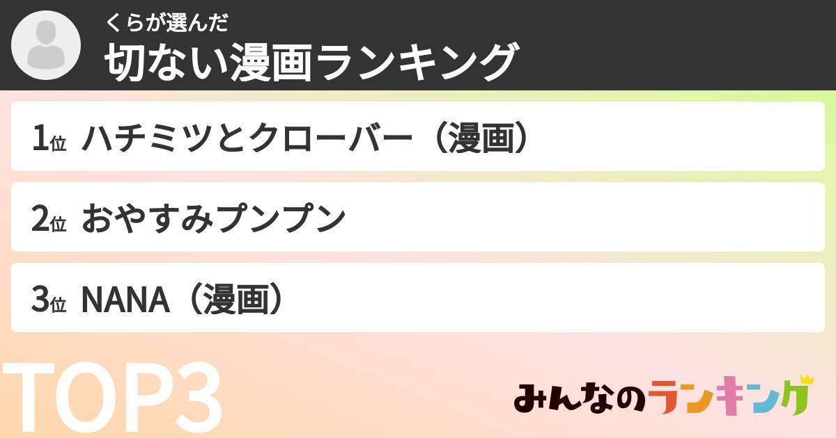 くらさんの「切ない漫画ランキング」