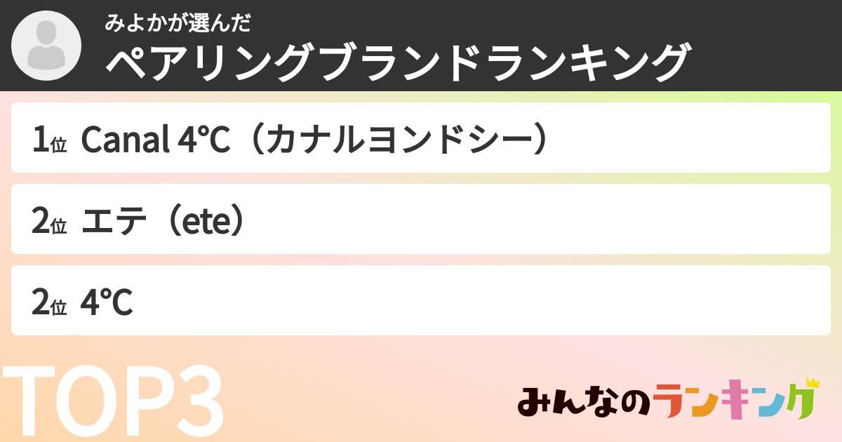 みよかさんの「ペアリングブランドランキング」