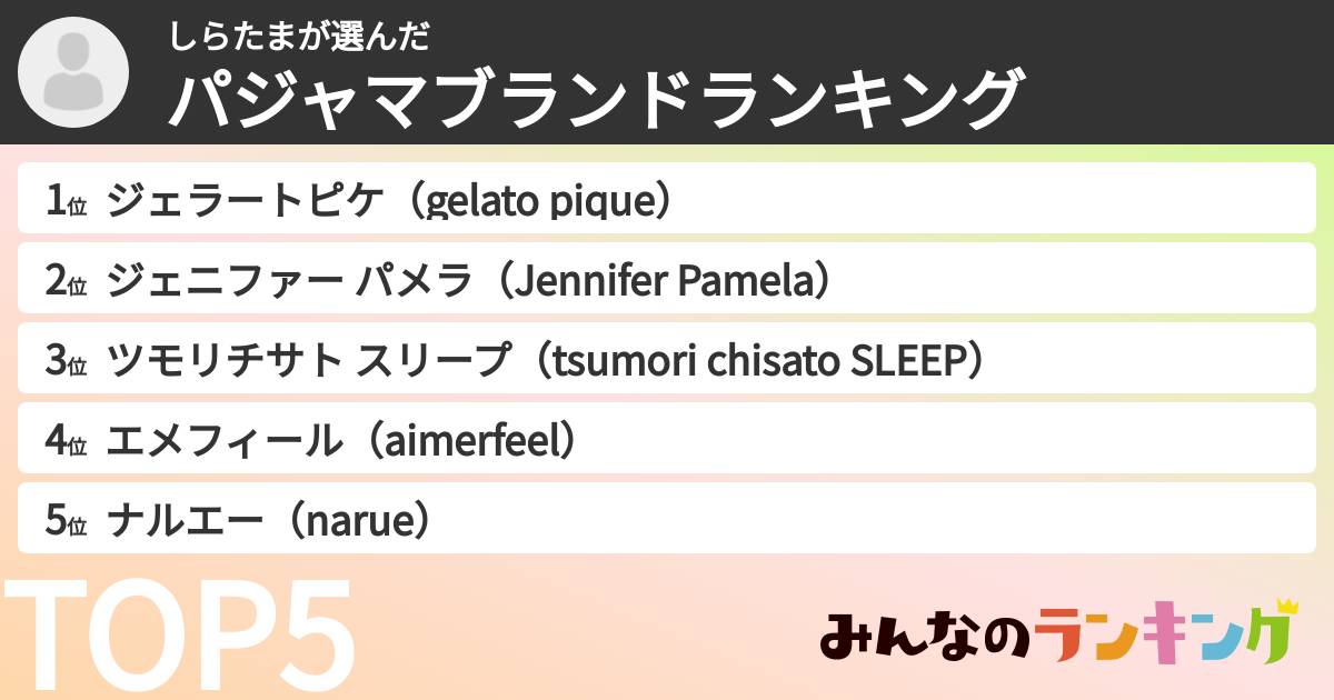 しらたまさんの「パジャマブランドランキング」