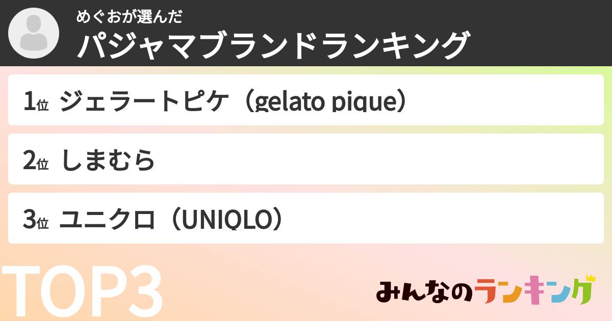 めぐおさんの「パジャマブランドランキング」