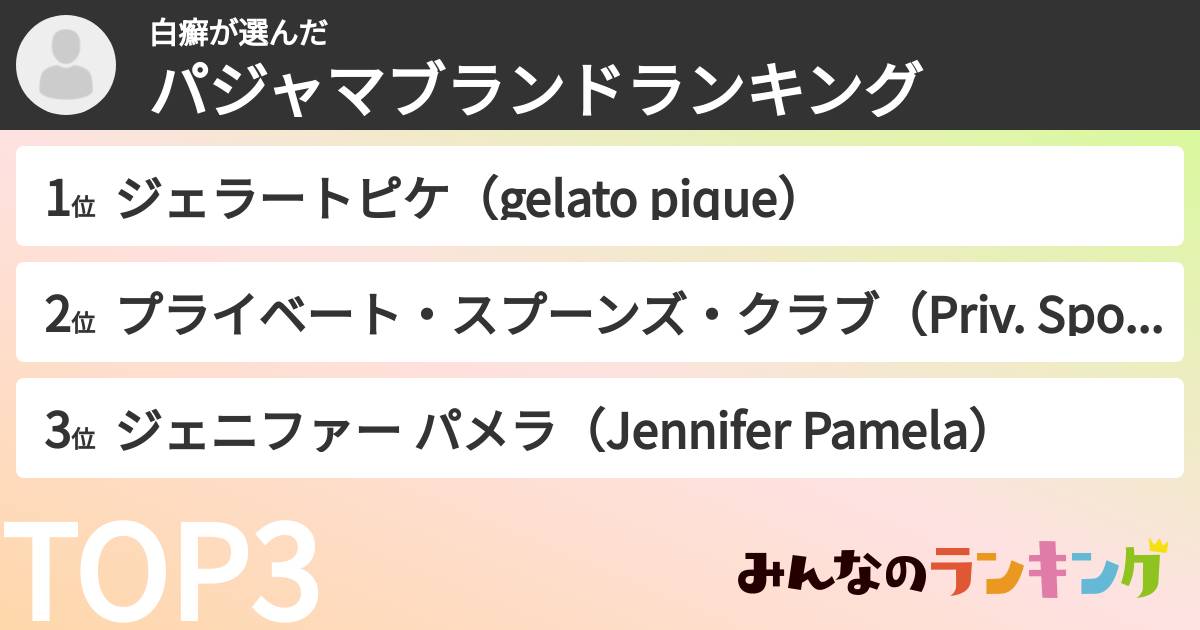 白癬さんの「パジャマブランドランキング」
