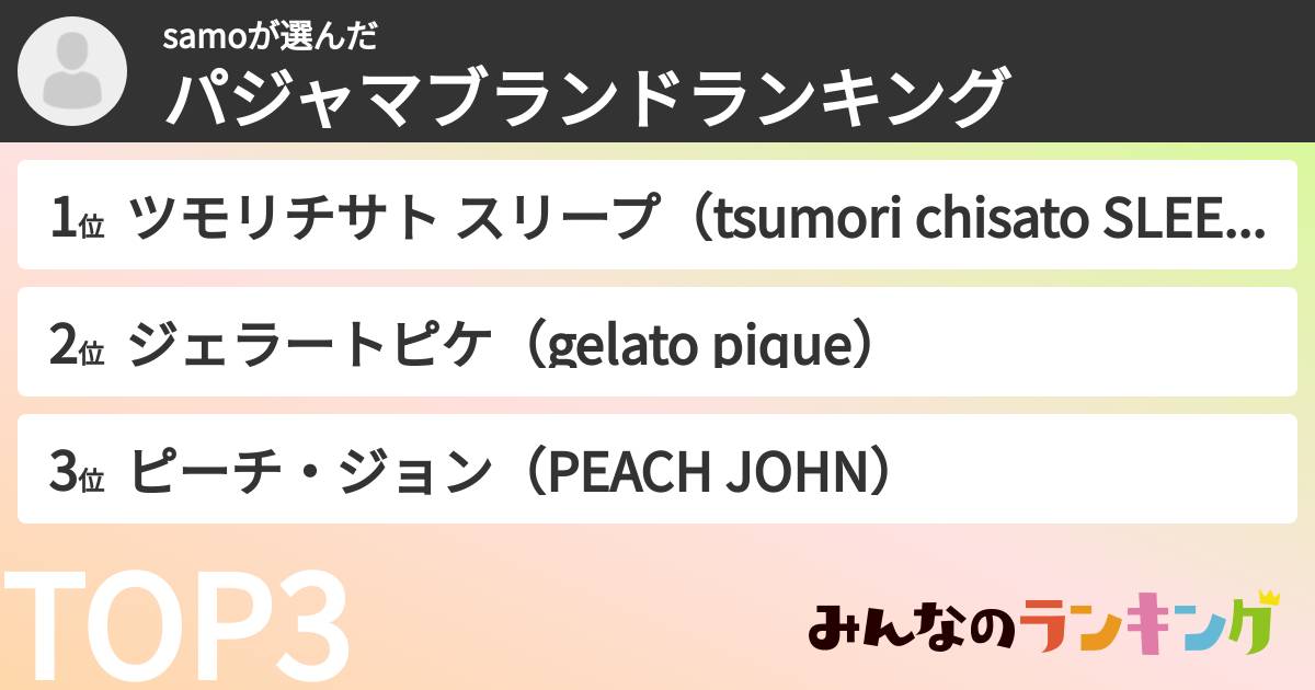 samoさんの「パジャマブランドランキング」