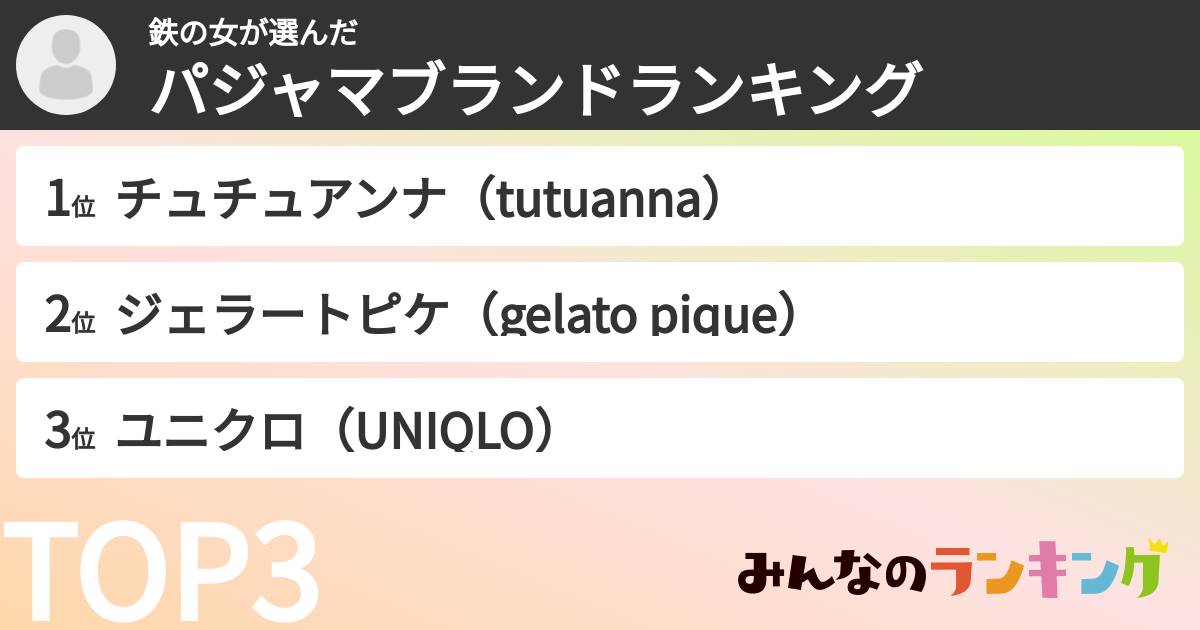 鉄の女さんの「パジャマブランドランキング」