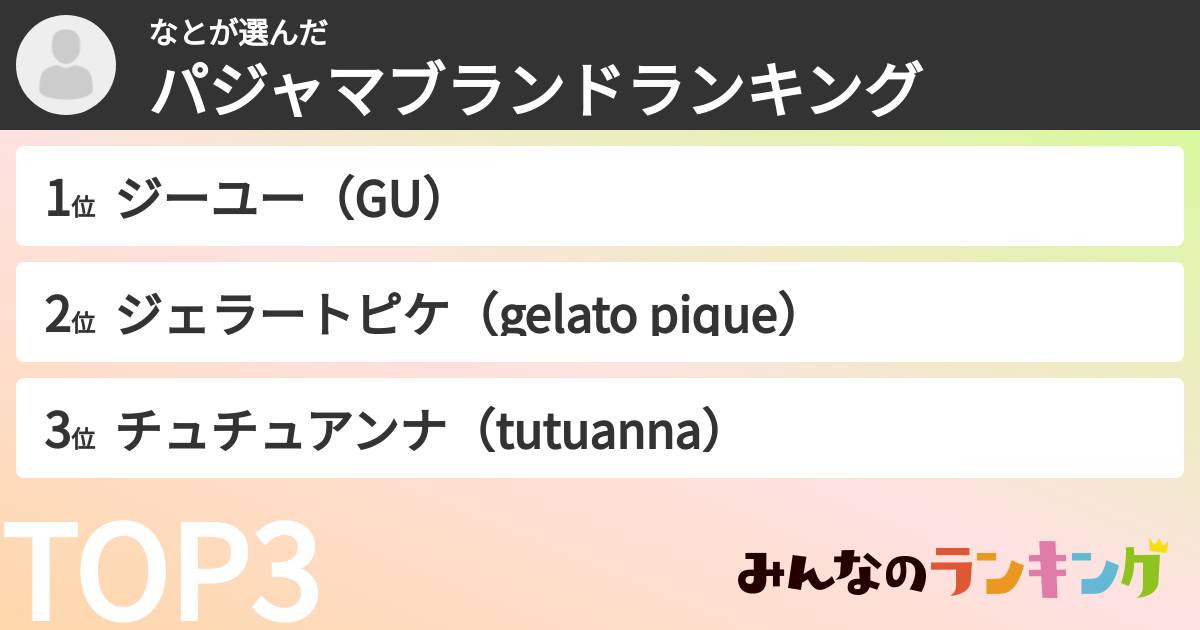 なとさんの「パジャマブランドランキング」