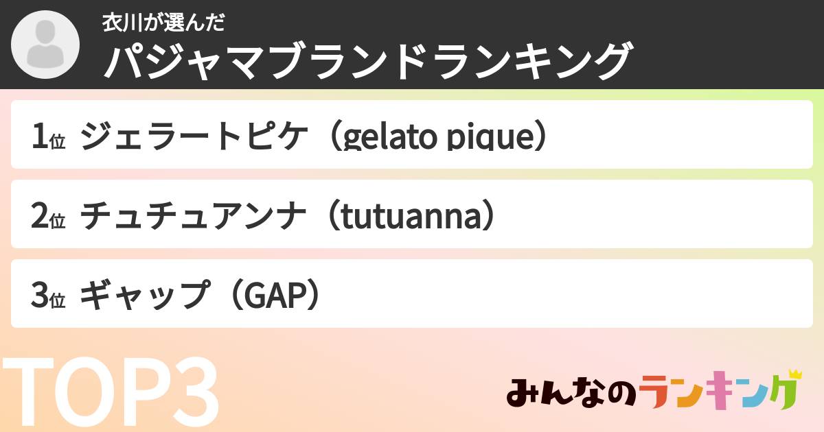 衣川さんの「パジャマブランドランキング」