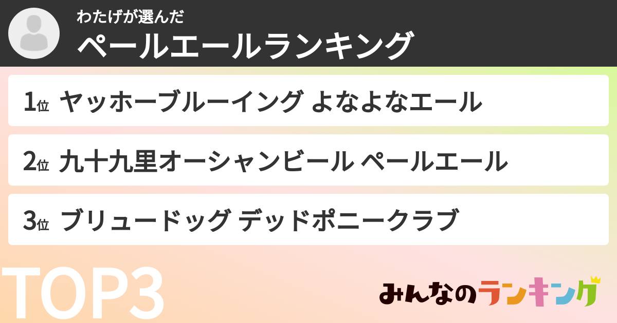 わたげさんの「ペールエールランキング」