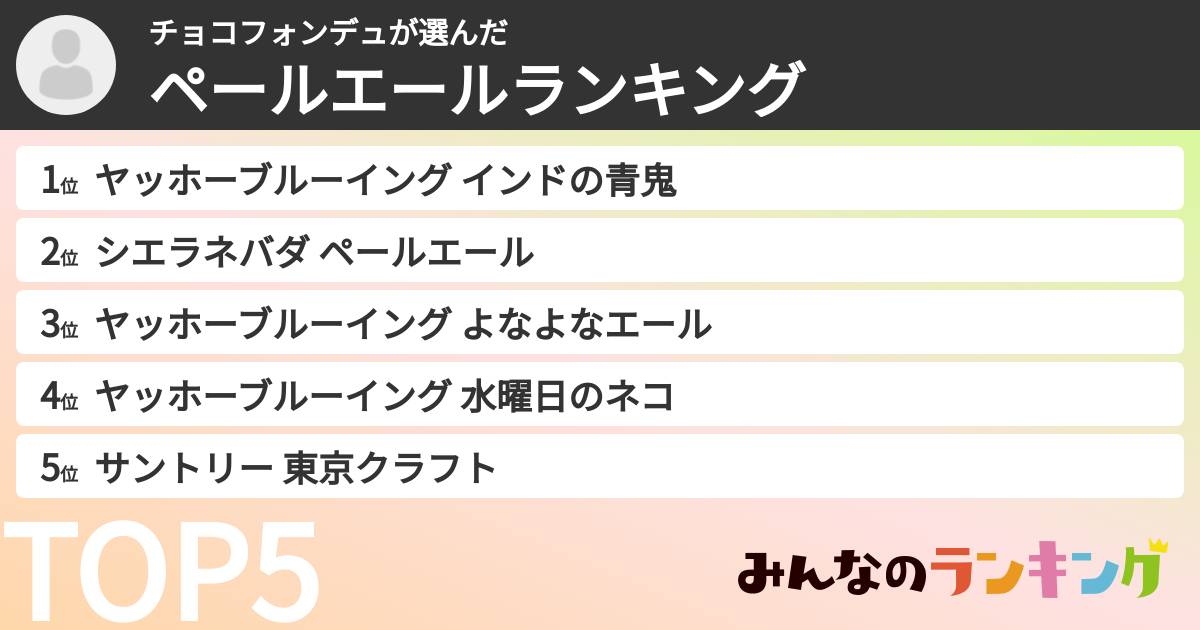 チョコフォンデュさんの「ペールエールランキング」