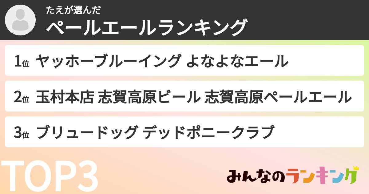 たえさんの「ペールエールランキング」