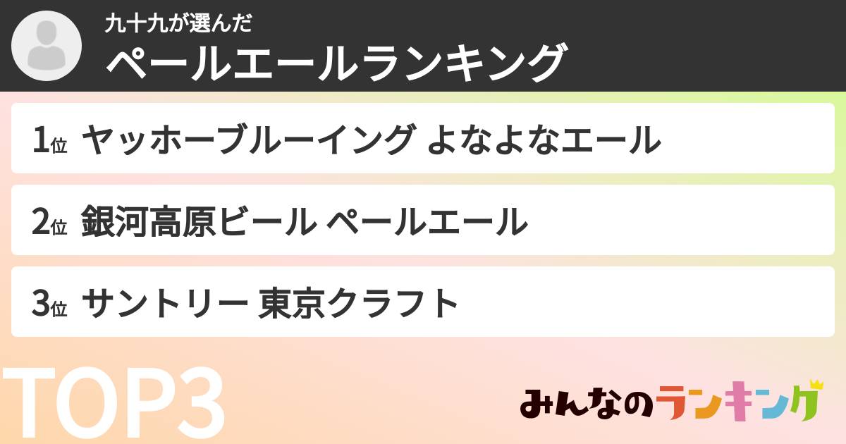 九十九さんの「ペールエールランキング」