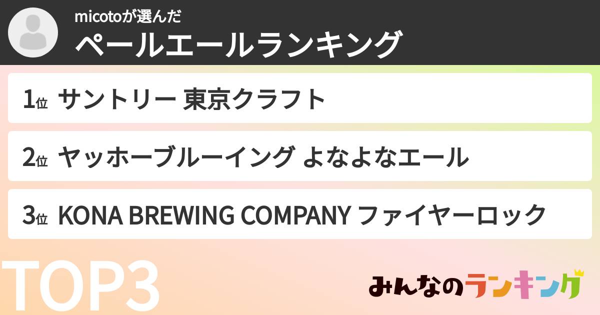 micotoさんの「ペールエールランキング」