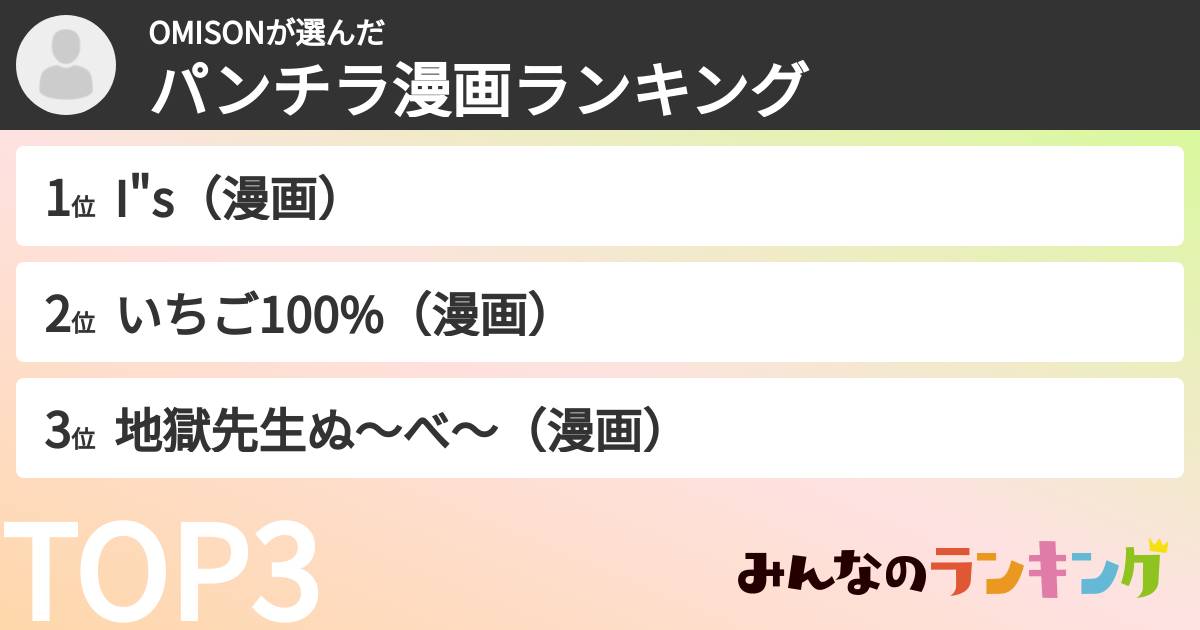OMISONさんの「パンチラ漫画ランキング」