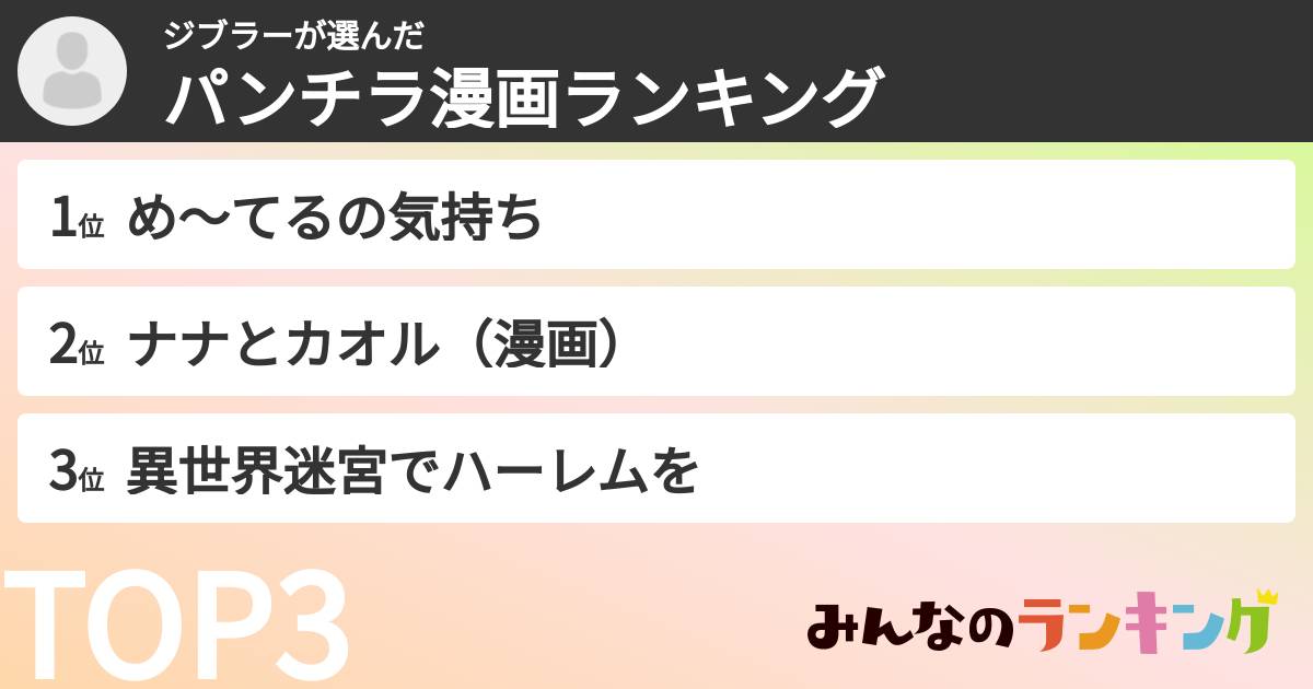ジブラーさんの「パンチラ漫画ランキング」