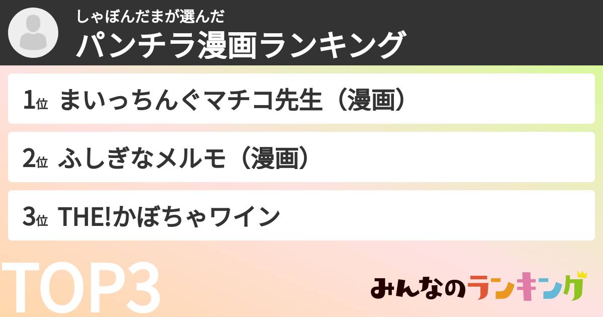 しゃぼんだまさんの「パンチラ漫画ランキング」
