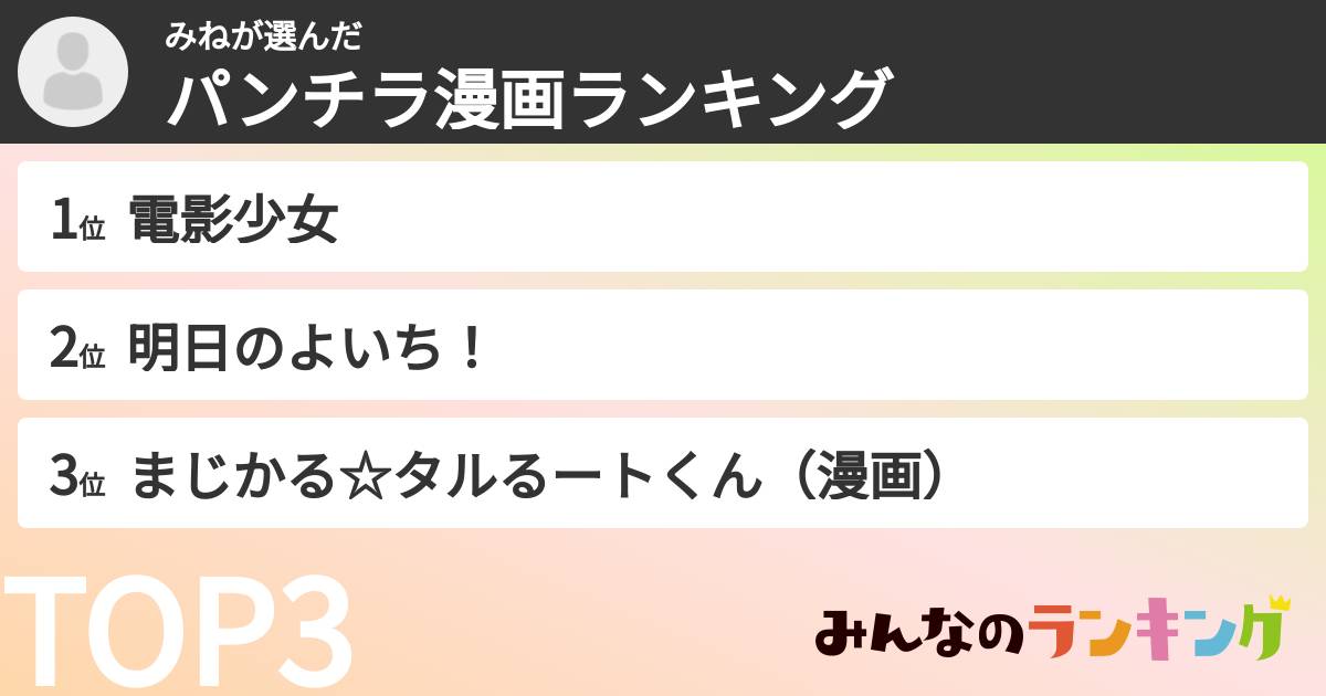 みねさんの「パンチラ漫画ランキング」