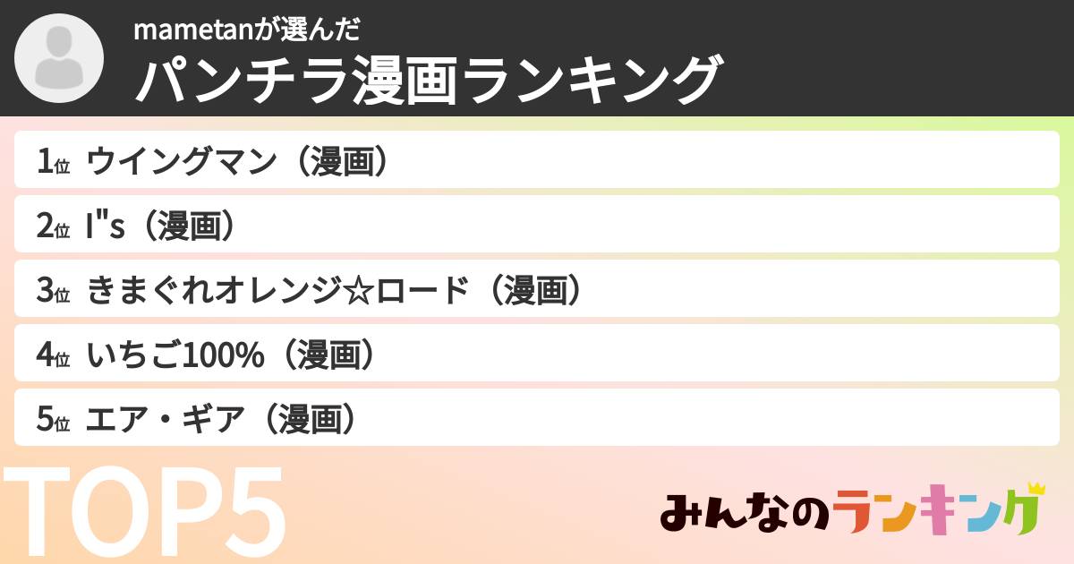 mametanさんの「パンチラ漫画ランキング」