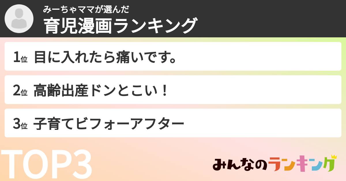 みーちゃママさんの「育児漫画ランキング」