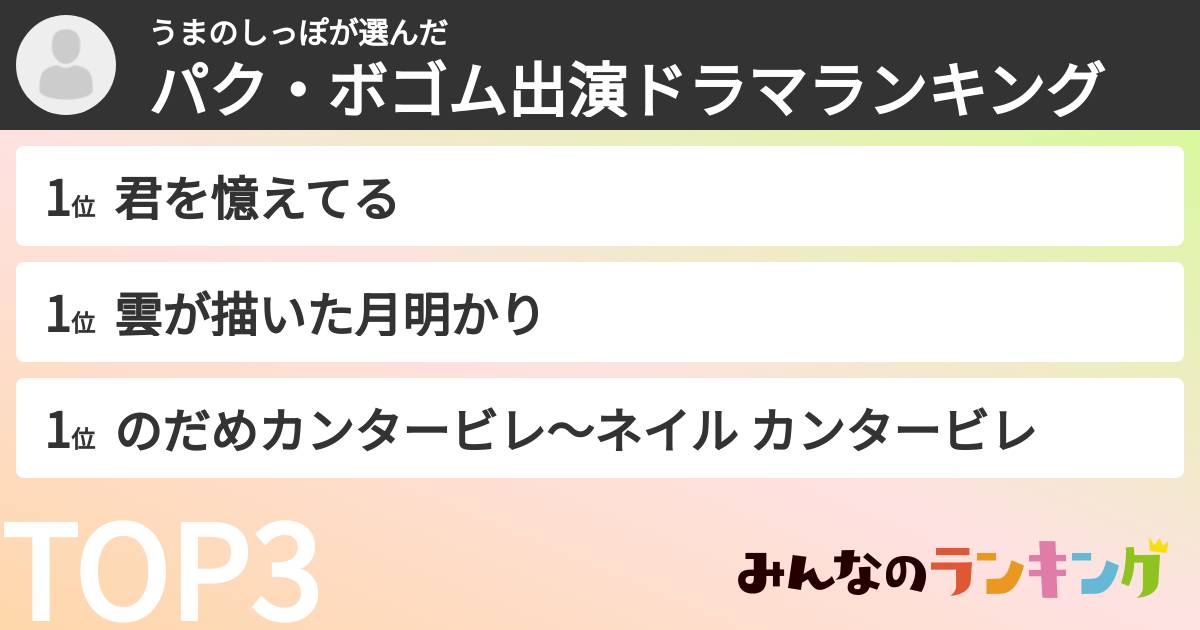 うまのしっぽさんの「パク・ボゴム出演ドラマランキング」