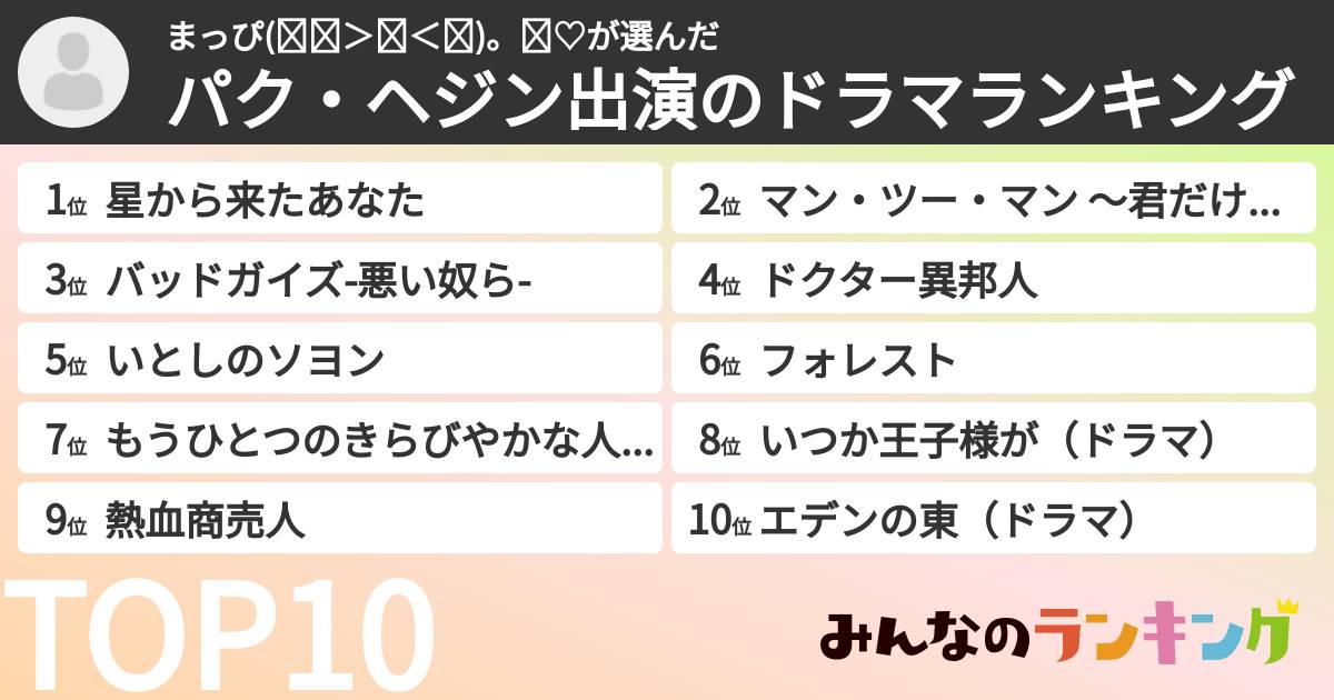 まっぴ(⋈◍＞◡＜◍)。✧♡さんの「パク・ヘジン出演のドラマランキング」