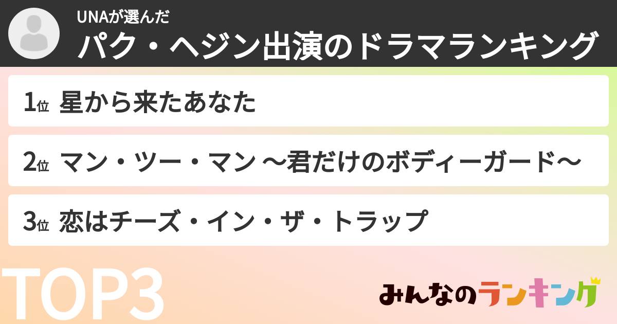 UNAさんの「パク・ヘジン出演のドラマランキング」