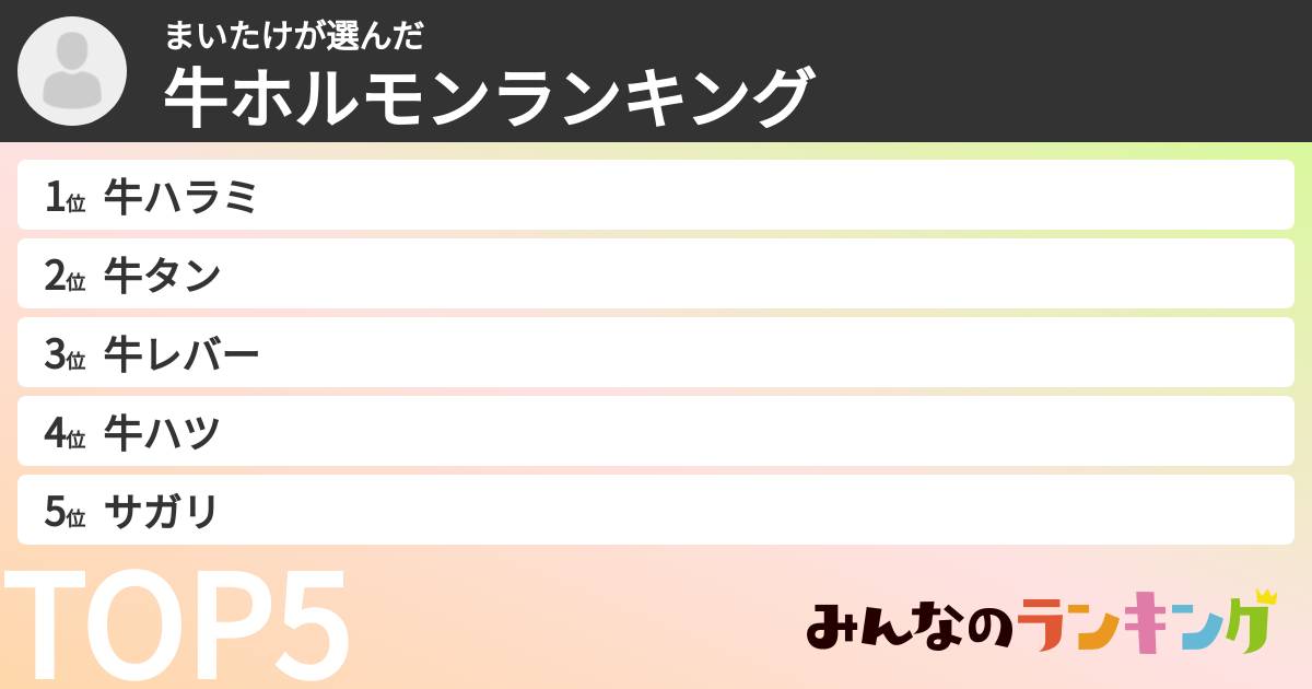 まいたけさんの「牛ホルモンランキング」