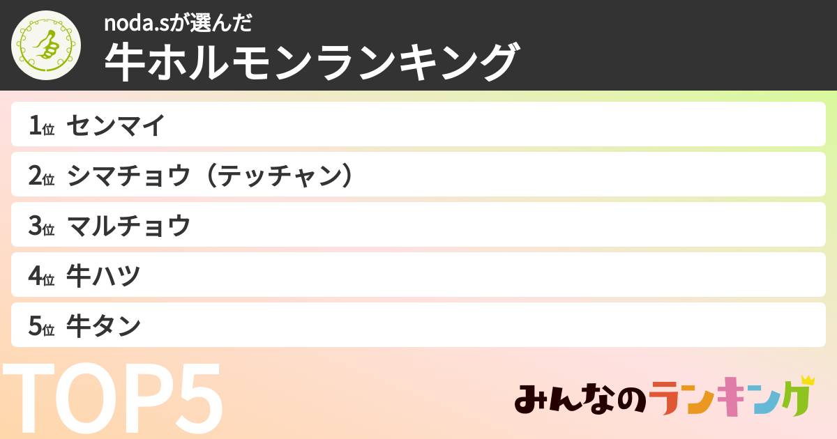 noda.sさんの「牛ホルモンランキング」