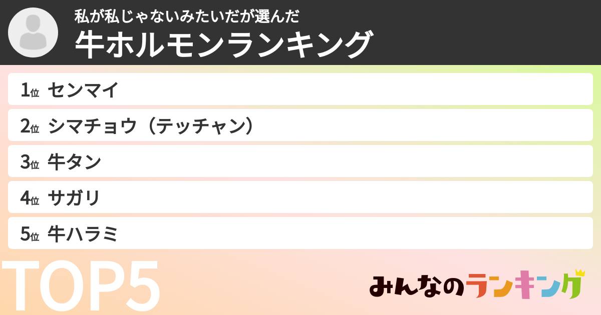 私が私じゃないみたいださんの「牛ホルモンランキング」
