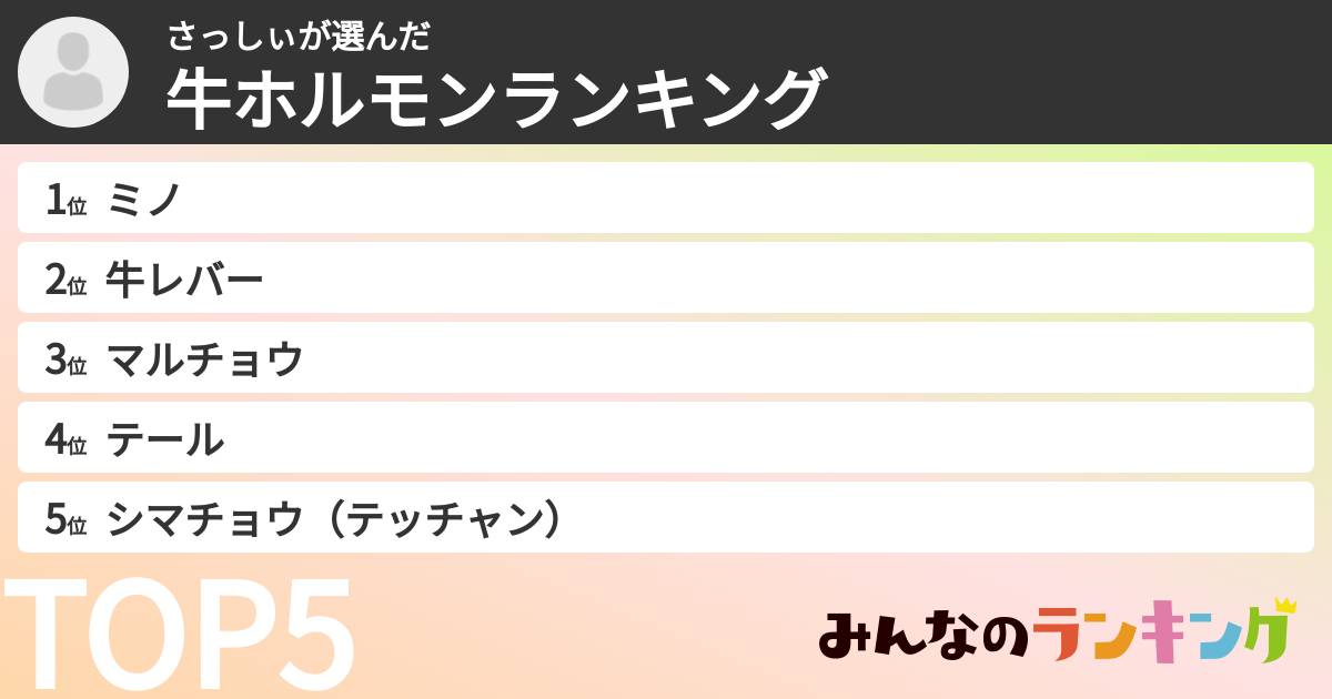 さっしぃさんの「牛ホルモンランキング」