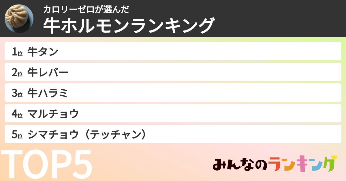 カロリーゼロさんの「牛ホルモンランキング」