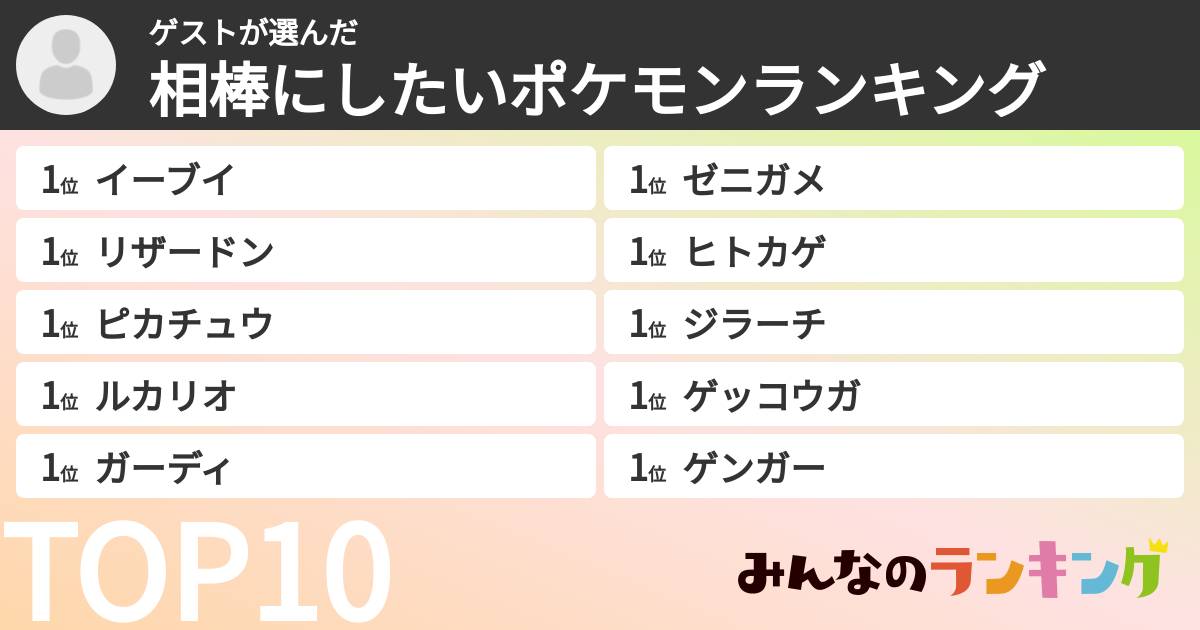 ゲストさんの「相棒にしたいポケモンランキング」