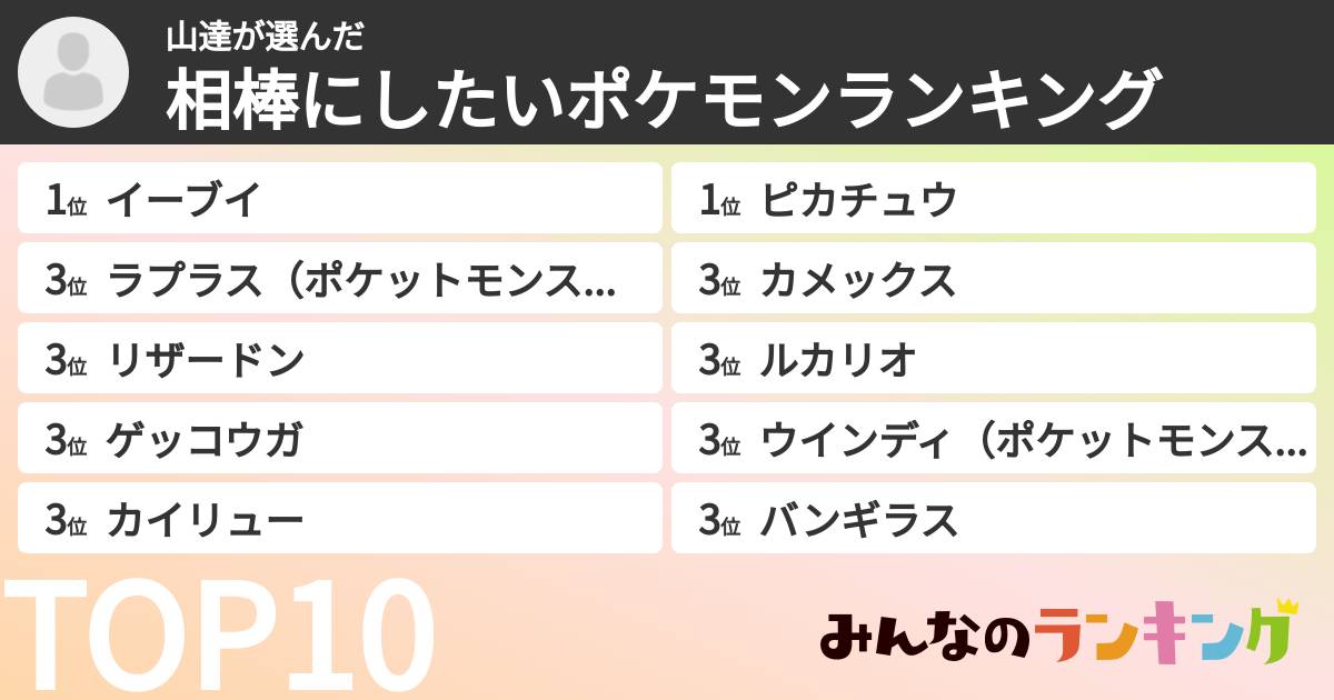 山達さんの「相棒にしたいポケモンランキング」