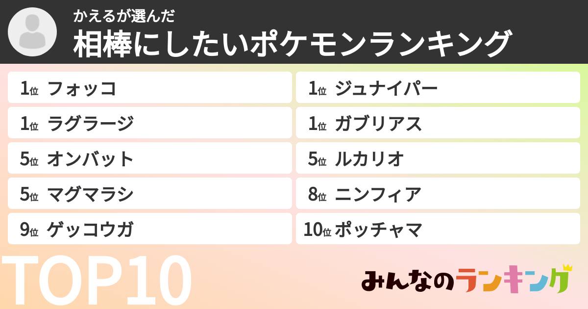 かえるさんの「相棒にしたいポケモンランキング」